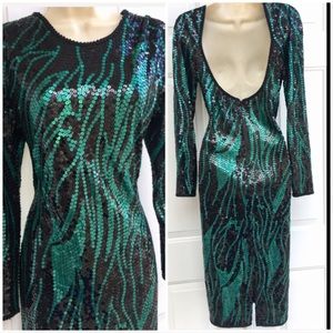 Vintage Oleg Cassini Emerald Sequin Glam Dress 8